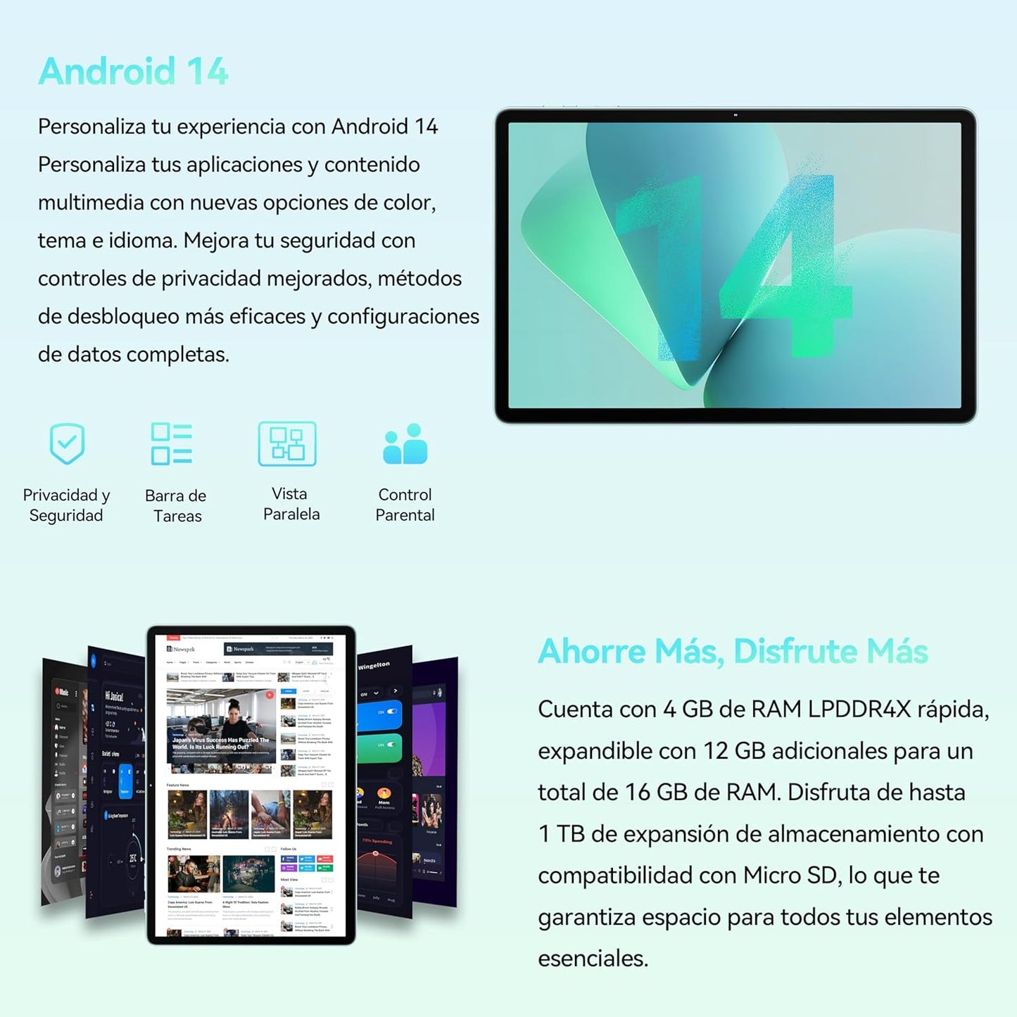OUKITEL OT9 Android 14 WiFi Tablet 11 Pulgadas 16GB + 128GB(1TB TF) Gaming Tableta Batería 8000mAh COLOR MORADO