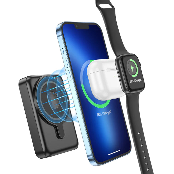 Hoco. Q11 Power Bank Magnético 3 En 1 Con Carga Inalámbrica Y Salida PD20W  Type-C De 10000mAh ELIGE BLANCO O NEGRO