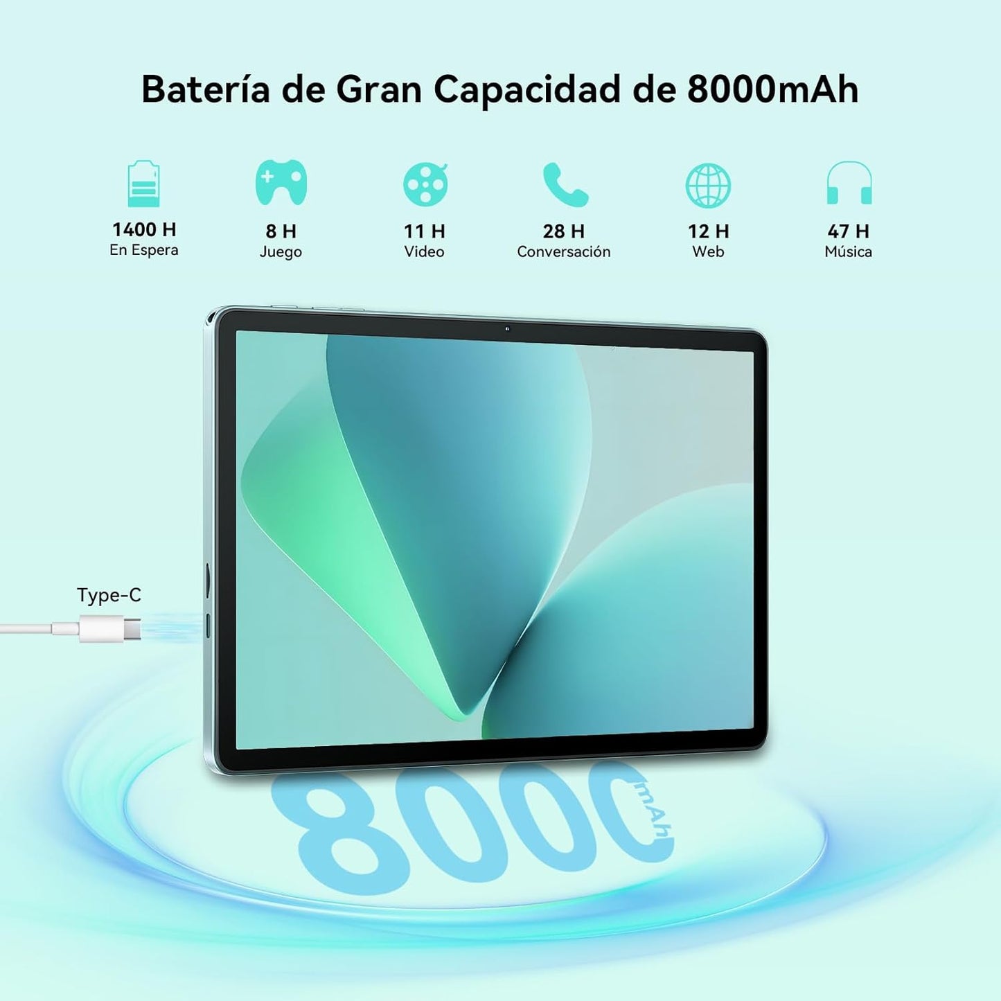 OUKITEL OT9 Android 14 WiFi Tablet 11 Pulgadas 16GB + 128GB(1TB TF) Gaming Tableta Batería 8000mAh COLOR MORADO