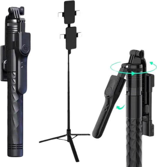 Palo selfie inalámbrico para transmisión en vivo con soporte de teléfono adicional, monopie extensible para selfies, vlogs y transmisión sin esfuerzo, compatibilidad universal y funciones