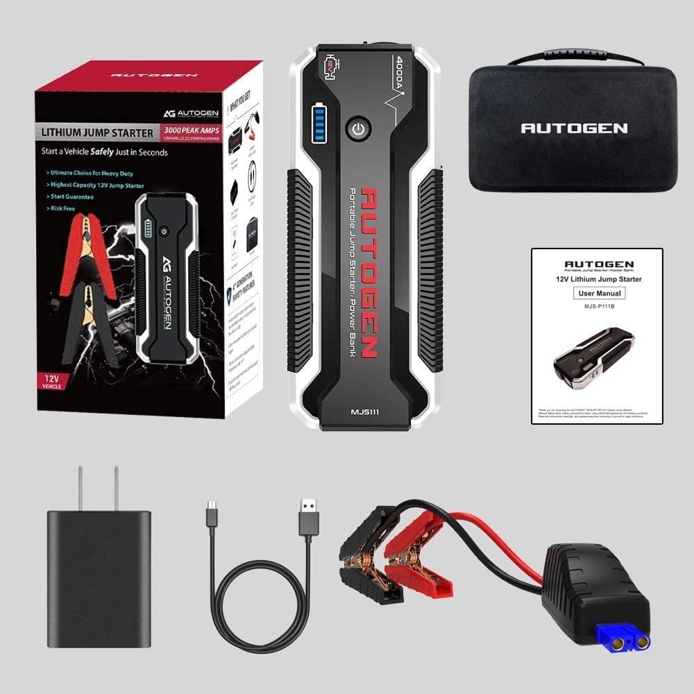 AUTOGEN Arrancador de Coches 4000A 27000mAh(10.0L Gas & Diesel), Arrancador Batería Coche 12V, USB QC 3.0, Paquete de energía portátil para automóviles, SUV, Camiones.