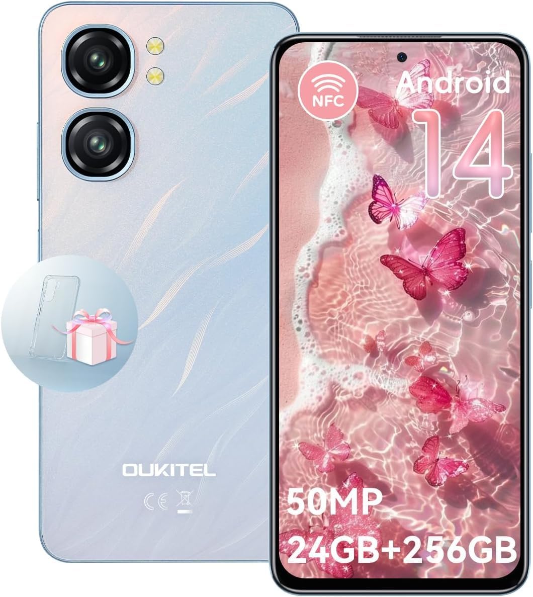 Teléfono Móvil Libres OUKITEL C58 Pro Android 14&nbsp; - 6.7 Pantalla HD+ 90Hz Teléfonos Inteligentes, 24GB+256GB/1TB, Batería 5150mAh, Cámara 50MP Smartphone, 4G Dual SIM/OTG/GPS/Fingerprint/Face ID