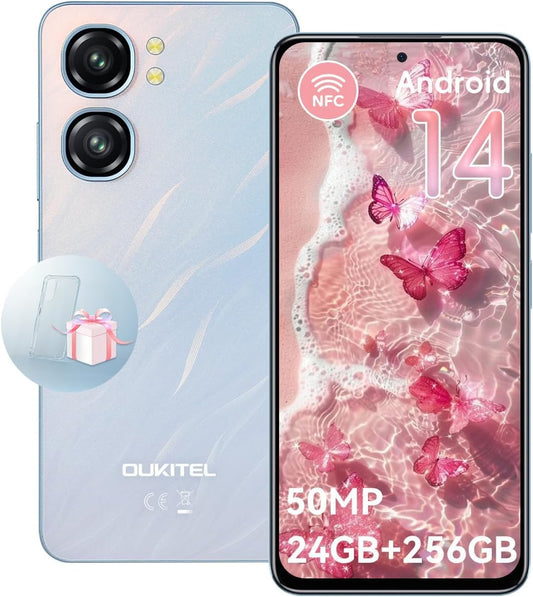Teléfono Móvil Libres OUKITEL C58 Pro Android 14&nbsp; - 6.7 Pantalla HD+ 90Hz Teléfonos Inteligentes, 24GB+256GB/1TB, Batería 5150mAh, Cámara 50MP Smartphone, 4G Dual SIM/OTG/GPS/Fingerprint/Face ID
