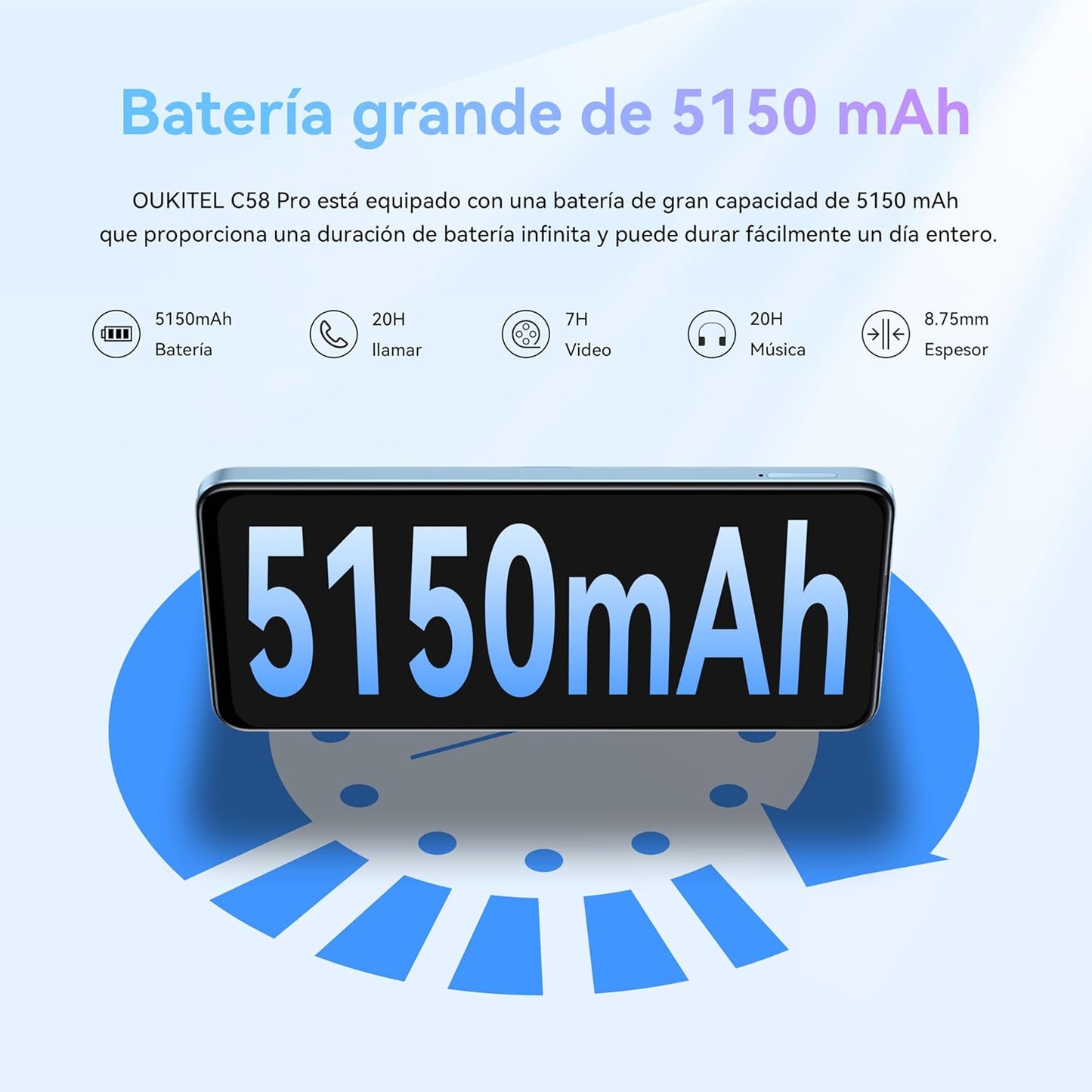 Teléfono Móvil Libres OUKITEL C58 Pro Android 14&nbsp; - 6.7 Pantalla HD+ 90Hz Teléfonos Inteligentes, 24GB+256GB/1TB, Batería 5150mAh, Cámara 50MP Smartphone, 4G Dual SIM/OTG/GPS/Fingerprint/Face ID
