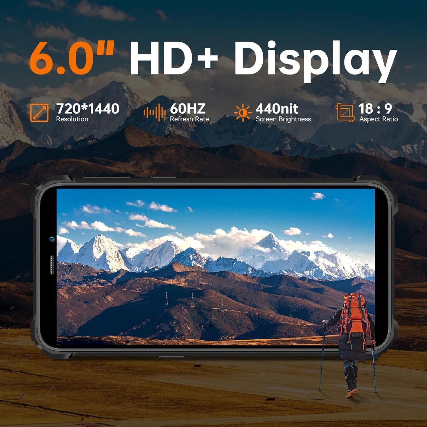 OUKITEL WP32 Movil Irrompible - 12GB+128GB (1TB Ampliable) Móvil Rugerizado, 6.0'' HD+ Pulgadas, Batería 6300mAh Smartphone Resistente Android 14, 20MP+5MP, Face ID, Dual 4G SIM/NFC/OTG, Naranja