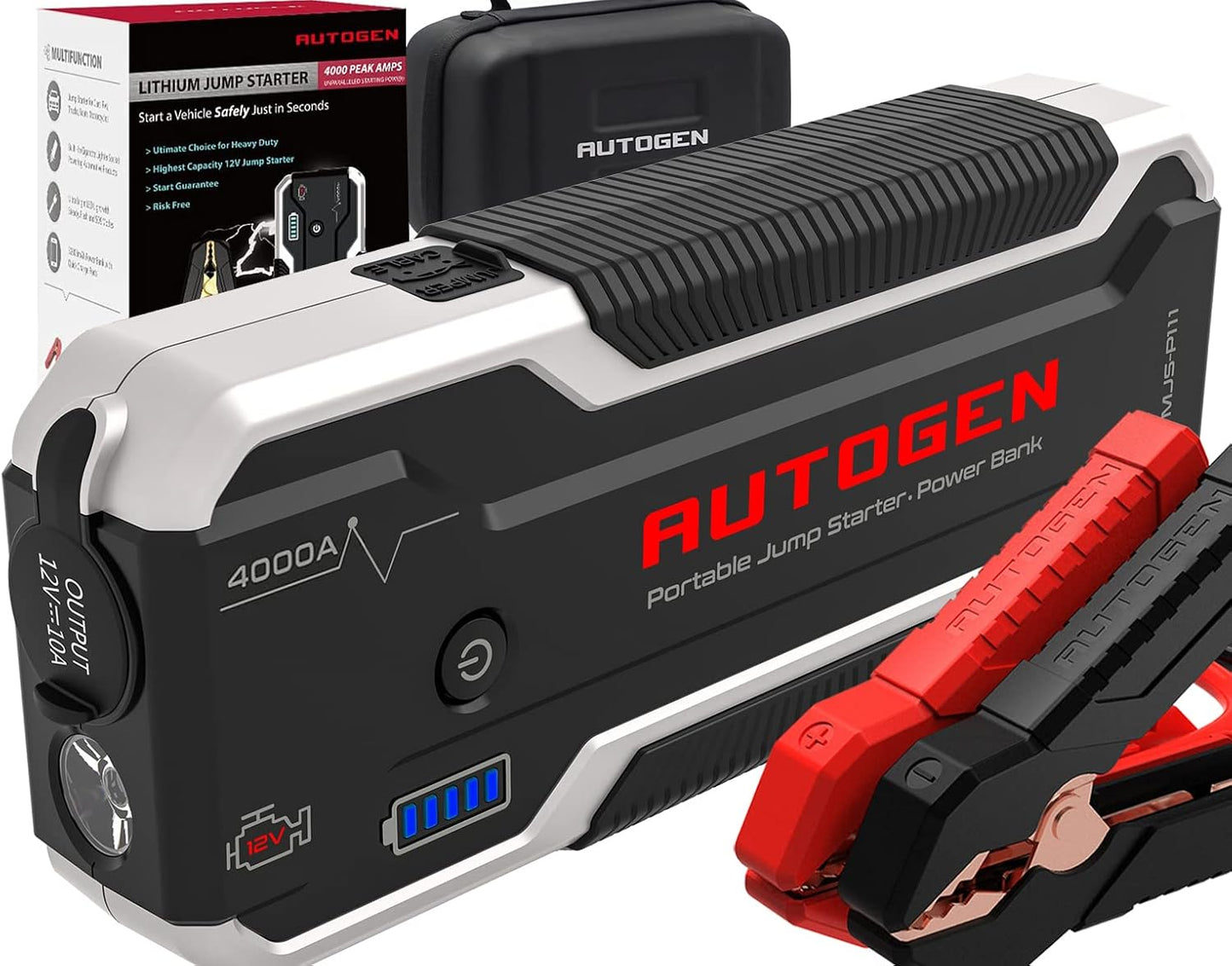 AUTOGEN Arrancador de Coches 4000A 27000mAh(10.0L Gas & Diesel), Arrancador Batería Coche 12V, USB QC 3.0, Paquete de energía portátil para automóviles, SUV, Camiones.