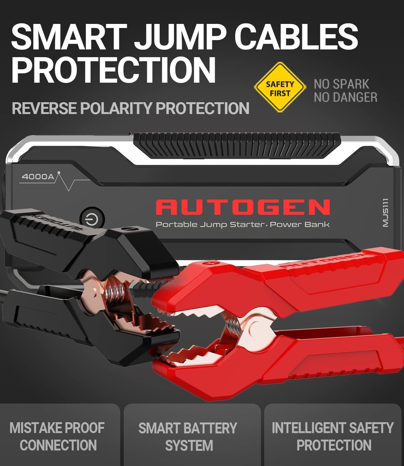 AUTOGEN Arrancador de Coches 4000A 27000mAh(10.0L Gas & Diesel), Arrancador Batería Coche 12V, USB QC 3.0, Paquete de energía portátil para automóviles, SUV, Camiones.