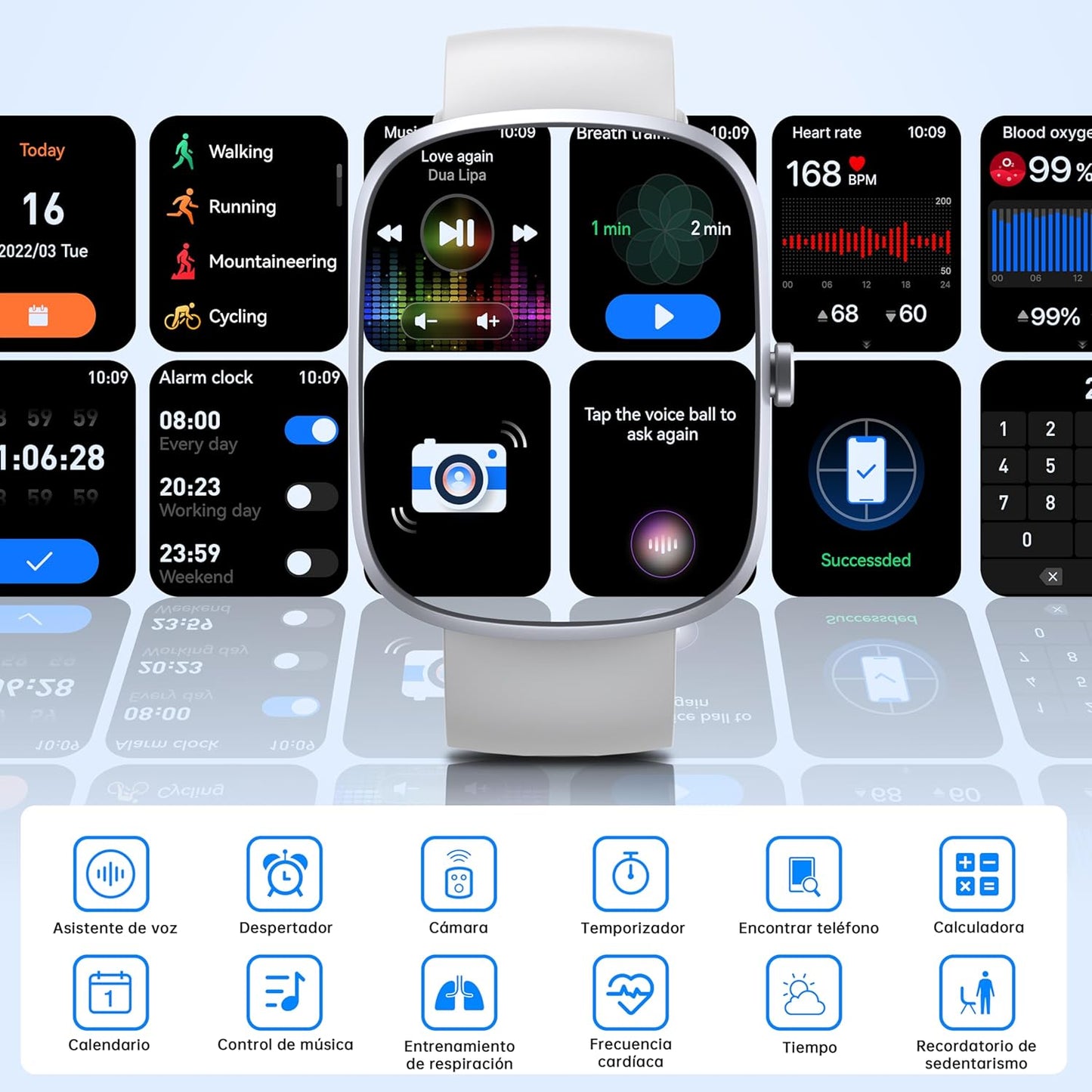 OUKITEL Reloj Inteligente Hombre Mujer, 1.91" HD Smartwatch Modos Deportivos con Pulsómetro/Monitor de Sueño/Podómetro, Impermeable IP68 para Android iOS