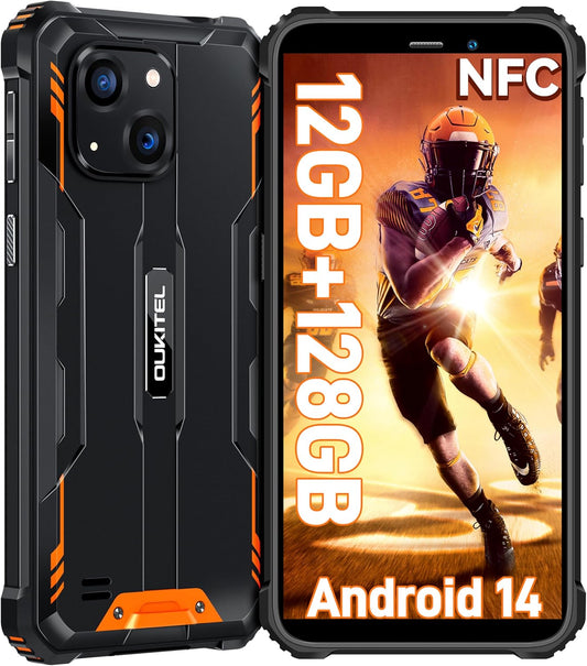 OUKITEL WP32 Movil Irrompible - 12GB+128GB (1TB Ampliable) Móvil Rugerizado, 6.0'' HD+ Pulgadas, Batería 6300mAh Smartphone Resistente Android 14, 20MP+5MP, Face ID, Dual 4G SIM/NFC/OTG, Naranja