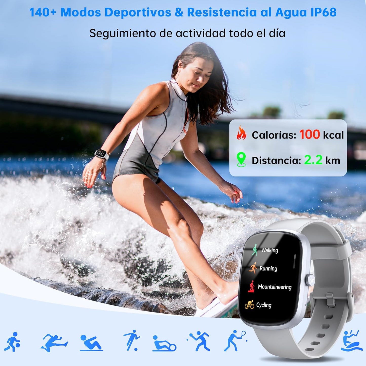 OUKITEL Reloj Inteligente Hombre Mujer, 1.91" HD Smartwatch Modos Deportivos con Pulsómetro/Monitor de Sueño/Podómetro, Impermeable IP68 para Android iOS