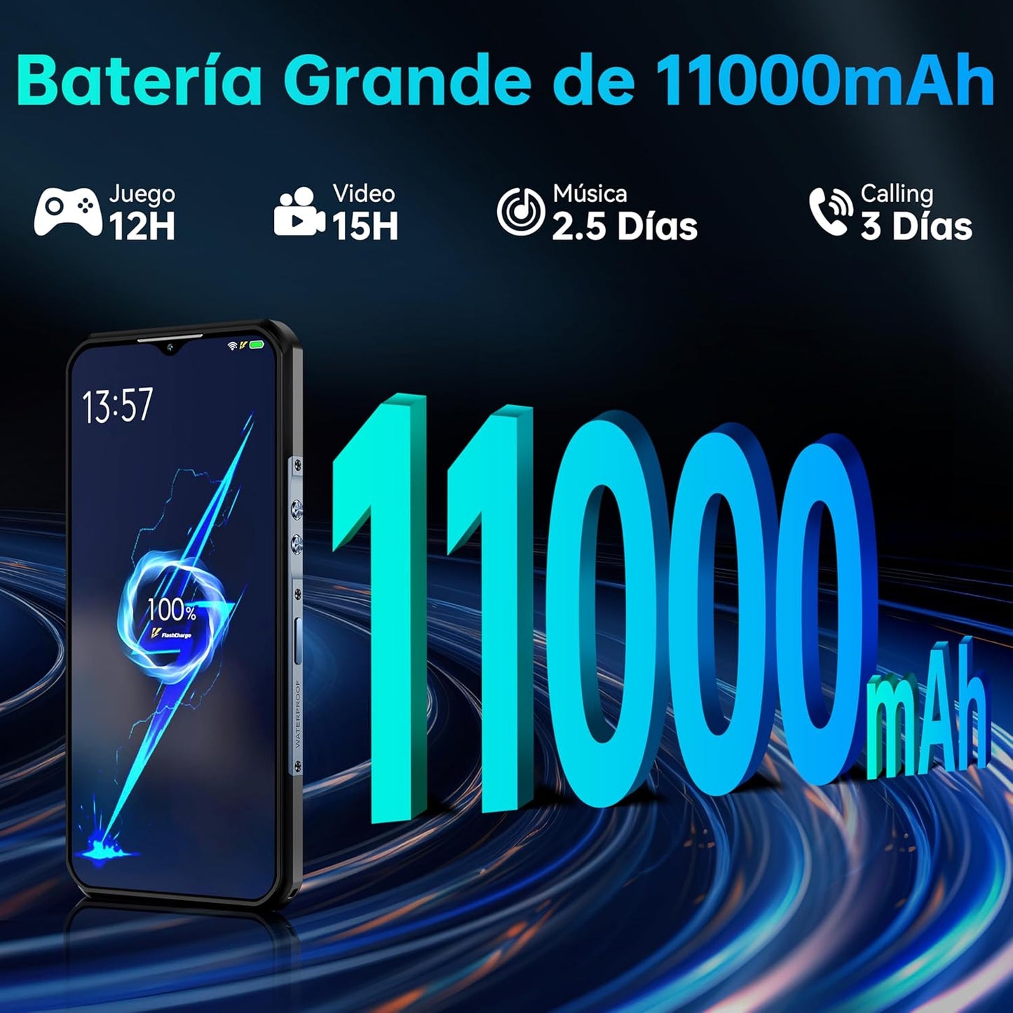OUKITEL WP35 Movil Resistente 5G - 24GB RAM+256GB ROM(TF 2TB) Móvil Irrompible Android 14, Batería 11000mAh, 6.6'' FHD+Teléfono Movil, Cámara 64MP+32MP, Dual SIM/Fingerprint/Face ID/NFC/OTG, Negro