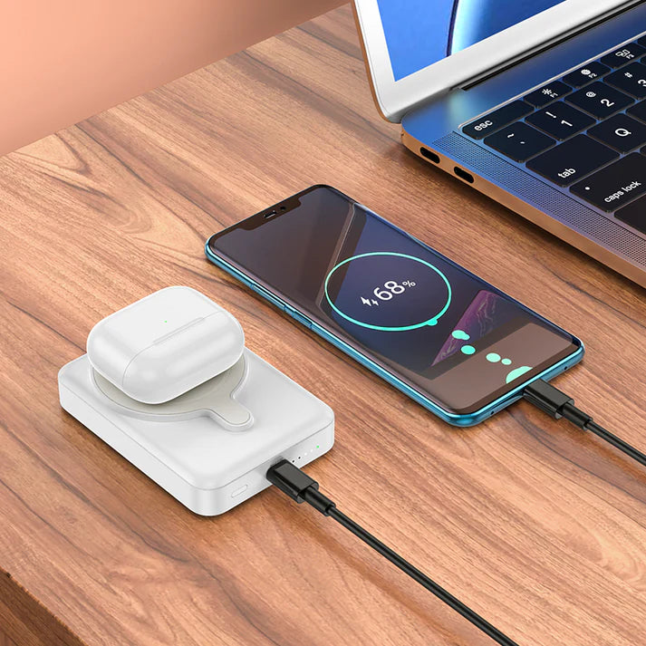 Hoco. Q11 Power Bank Magnético 3 En 1 Con Carga Inalámbrica Y Salida PD20W  Type-C De 10000mAh ELIGE BLANCO O NEGRO