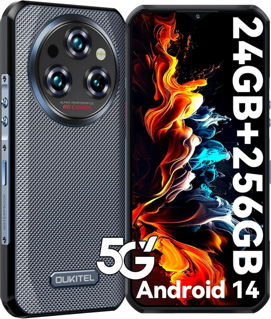 OUKITEL WP35 Movil Resistente 5G - 24GB RAM+256GB ROM(TF 2TB) Móvil Irrompible Android 14, Batería 11000mAh, 6.6'' FHD+Teléfono Movil, Cámara 64MP+32MP, Dual SIM/Fingerprint/Face ID/NFC/OTG, Negro