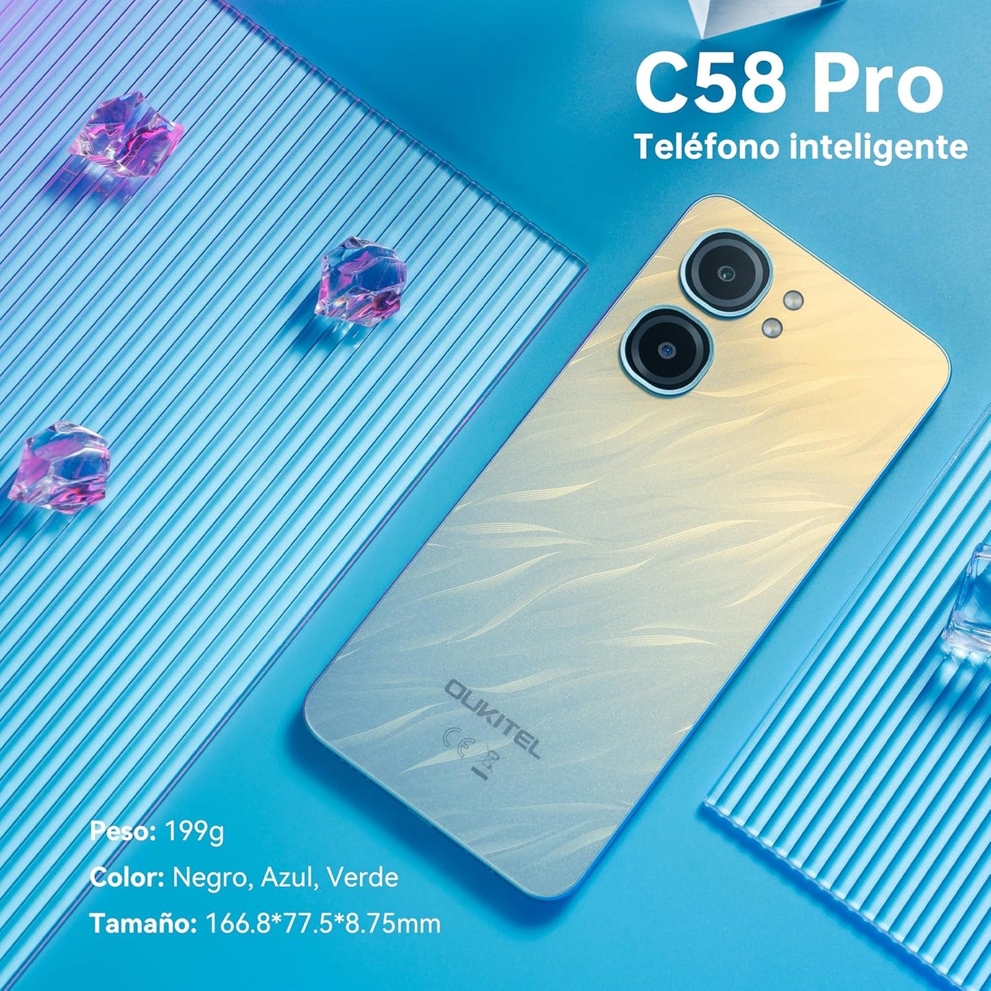 Teléfono Móvil Libres OUKITEL C58 Pro Android 14&nbsp; - 6.7 Pantalla HD+ 90Hz Teléfonos Inteligentes, 24GB+256GB/1TB, Batería 5150mAh, Cámara 50MP Smartphone, 4G Dual SIM/OTG/GPS/Fingerprint/Face ID