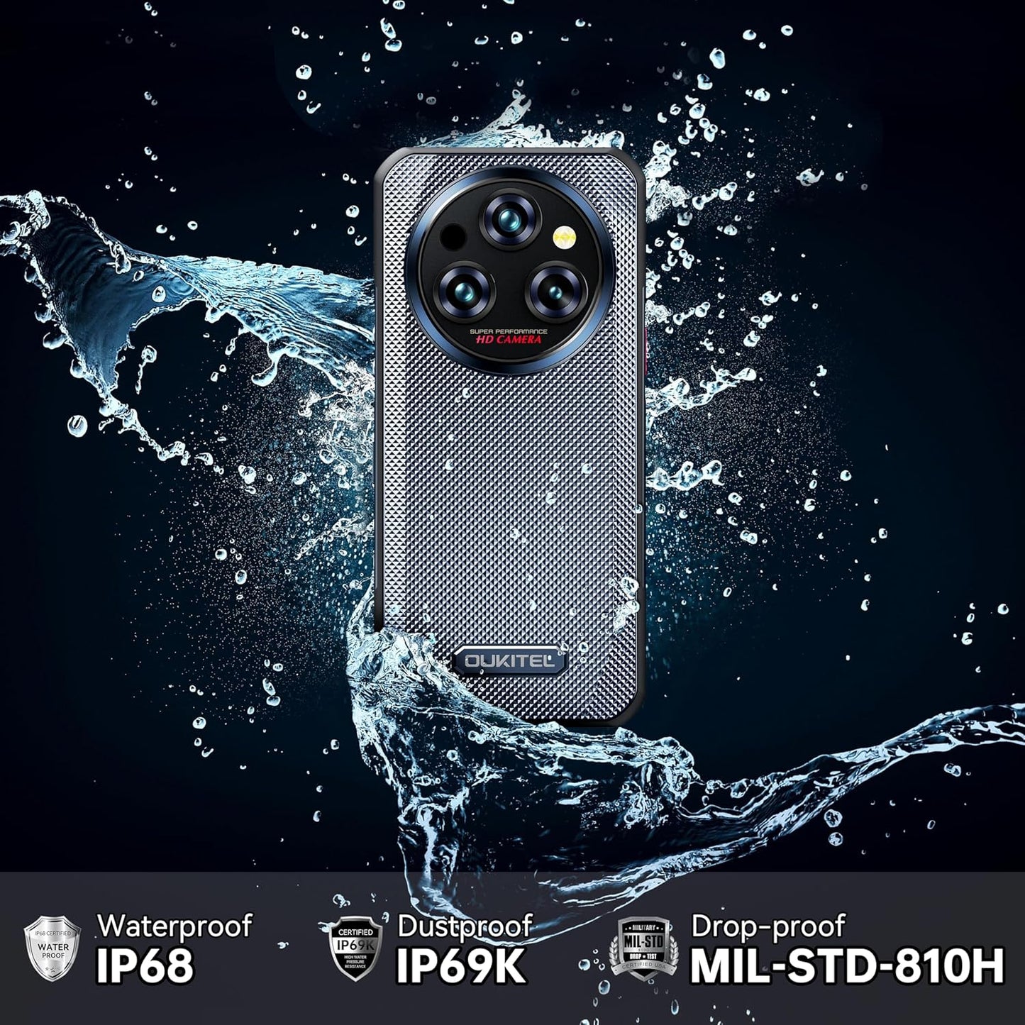 OUKITEL WP35 Movil Resistente 5G - 24GB RAM+256GB ROM(TF 2TB) Móvil Irrompible Android 14, Batería 11000mAh, 6.6'' FHD+Teléfono Movil, Cámara 64MP+32MP, Dual SIM/Fingerprint/Face ID/NFC/OTG, Negro