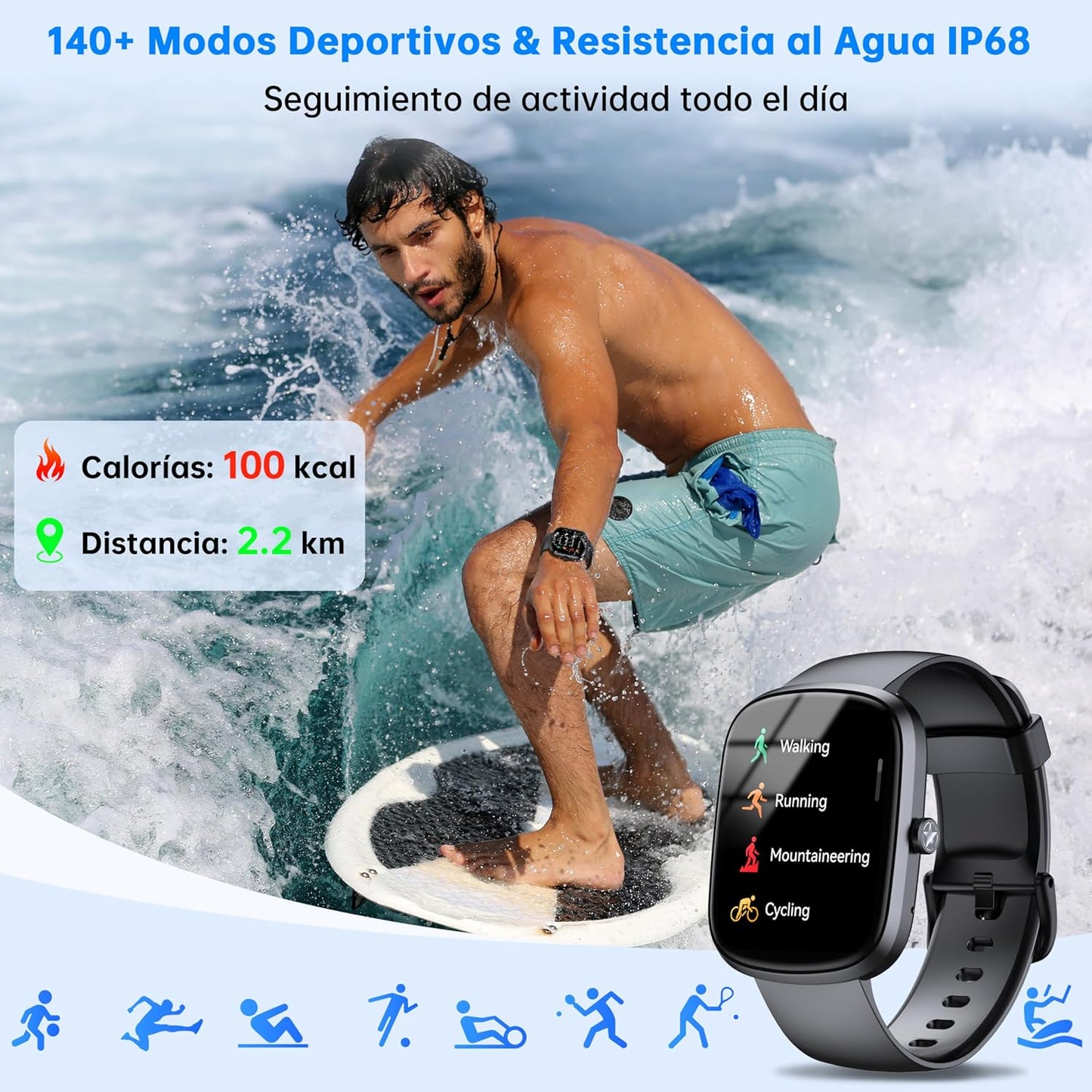 OUKITEL Reloj Inteligente Hombre Mujer, 1.91" HD Smartwatch Hombre Mujer con Llamadas Bluetooth, 140+ Modos Deportivos Smart Watch, SpO2/Pulsómetro/Monitor de Sueño, IP68 Impermeable para Android iOS