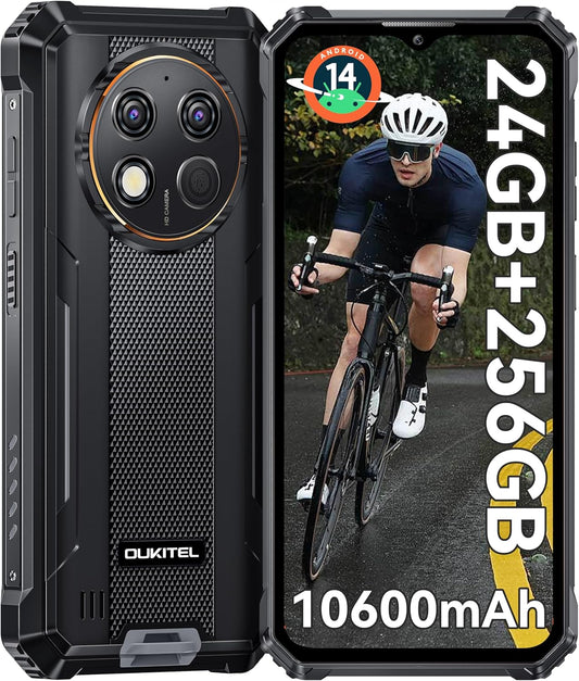 Teléfono Movil OUKITEL G1 Android 14 Móvil Rugerizado - 24GB RAM+256GB ROM(TF 1TB) Móvil Irrompible, Batería 10600mAh, 6.52'' HD+ IPS Teléfono Movil, Cámara 48MP+5MP, 95dB Altavoz, Dual 4G Face ID
