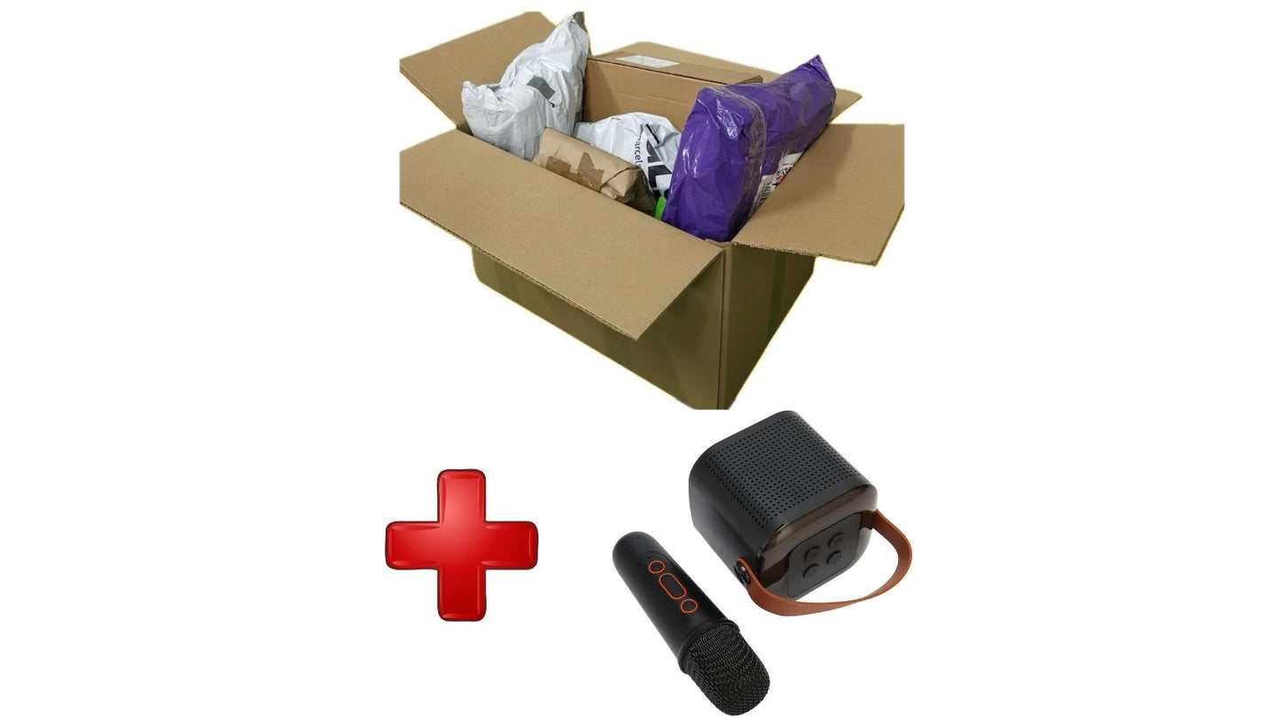 PACK 8 Paquetes Sorpresa Textil  + Máquina de Karaoke con Micrófono Inalámbrico, Altavoz Bluetooth Y1 Bass Treble con Luz RGB