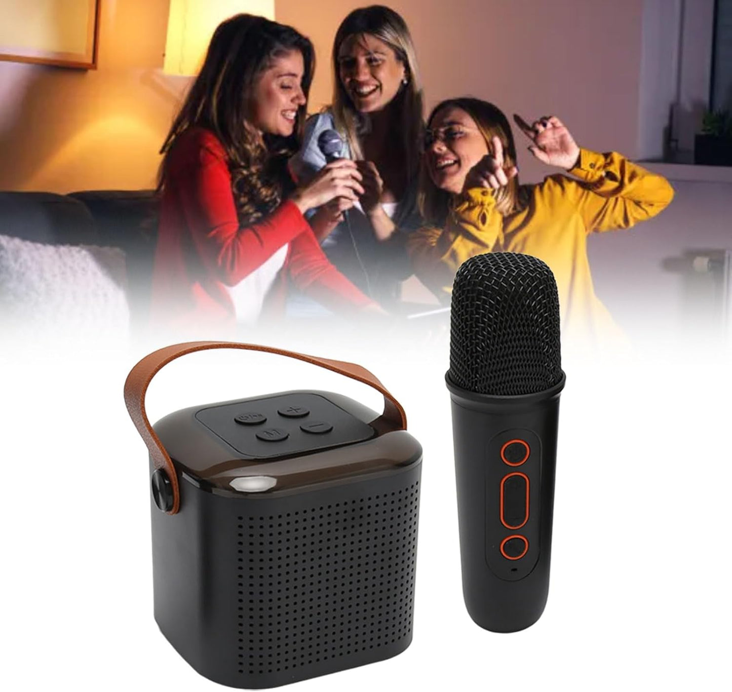 Máquina de Karaoke con Micrófono Inalámbrico, Altavoz Bluetooth Y1 Bass Treble con Luz RGB, Altavoz de Karaoke de 6 W Compatible con Reproducción de Tarjeta de Memoria, Cubre una (Negro)