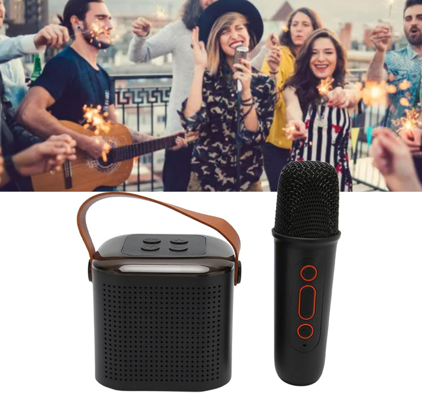 Máquina de Karaoke con Micrófono Inalámbrico, Altavoz Bluetooth Y1 Bass Treble con Luz RGB, Altavoz de Karaoke de 6 W Compatible con Reproducción de Tarjeta de Memoria, Cubre una (Negro)