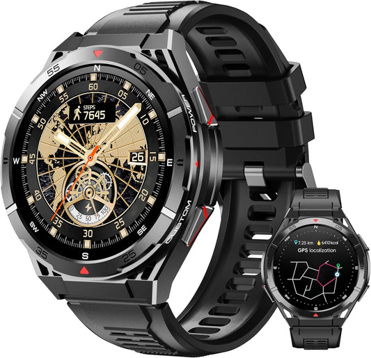 OUKITEL Reloj Inteligente Hombre con GPS, Smartwatch Hombre Deportivo con 150 Modos Deportivos, Pantalla AMOLED de 1,43" 5ATM Impermeable, 24/7 Monitor de Salud, batería de 10 días