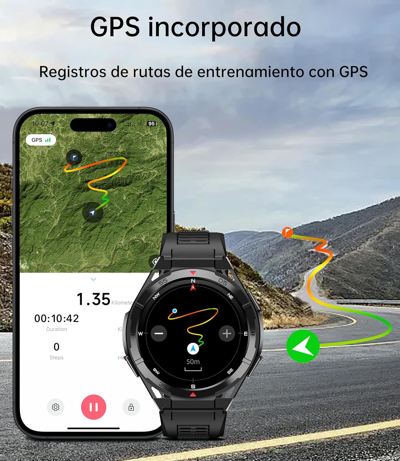 OUKITEL Reloj Inteligente Hombre con GPS, Smartwatch Hombre Deportivo con 150 Modos Deportivos, Pantalla AMOLED de 1,43" 5ATM Impermeable, 24/7 Monitor de Salud, batería de 10 días