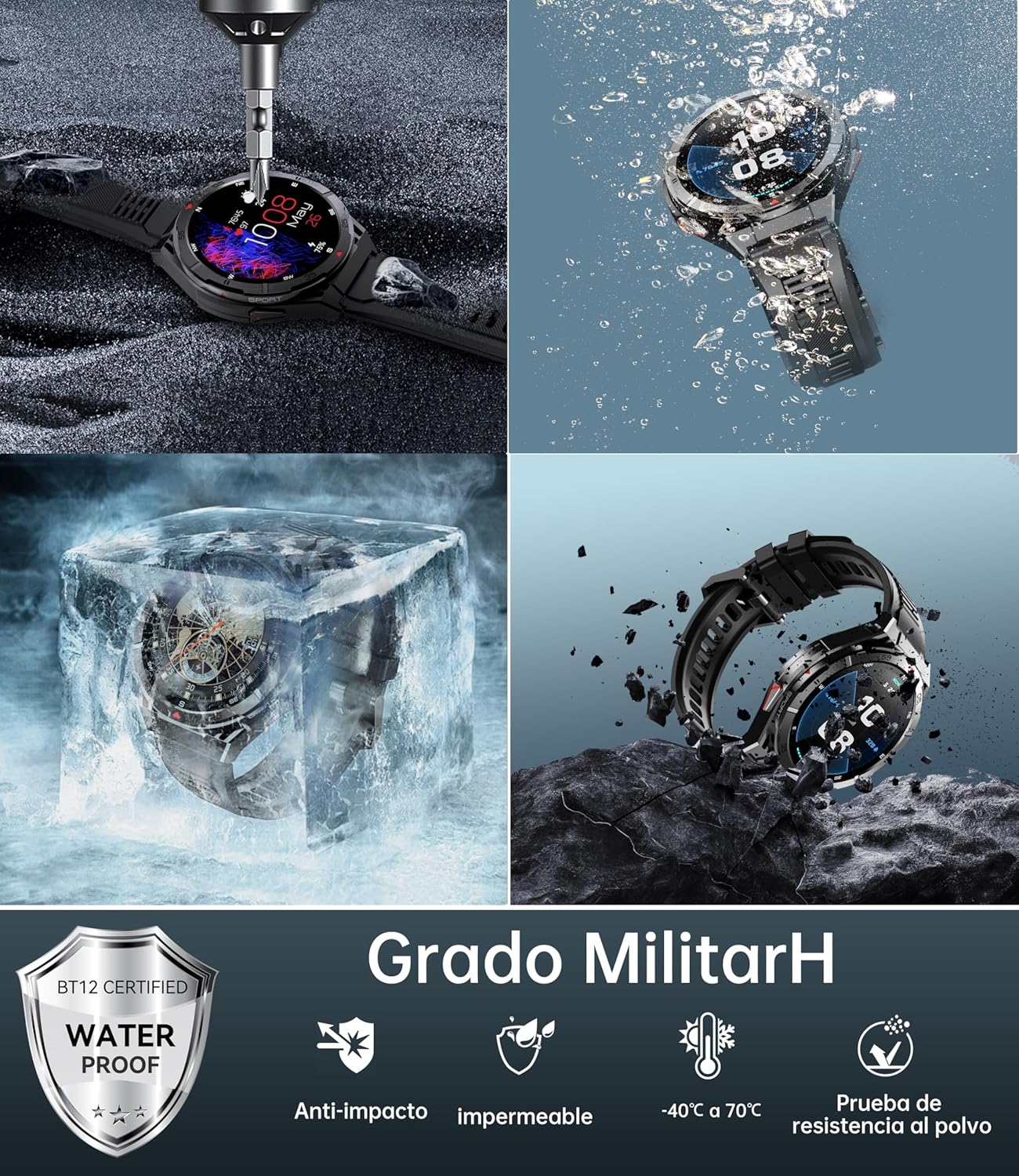 OUKITEL Reloj Inteligente Hombre con GPS, Smartwatch Hombre Deportivo con 150 Modos Deportivos, Pantalla AMOLED de 1,43" 5ATM Impermeable, 24/7 Monitor de Salud, batería de 10 días