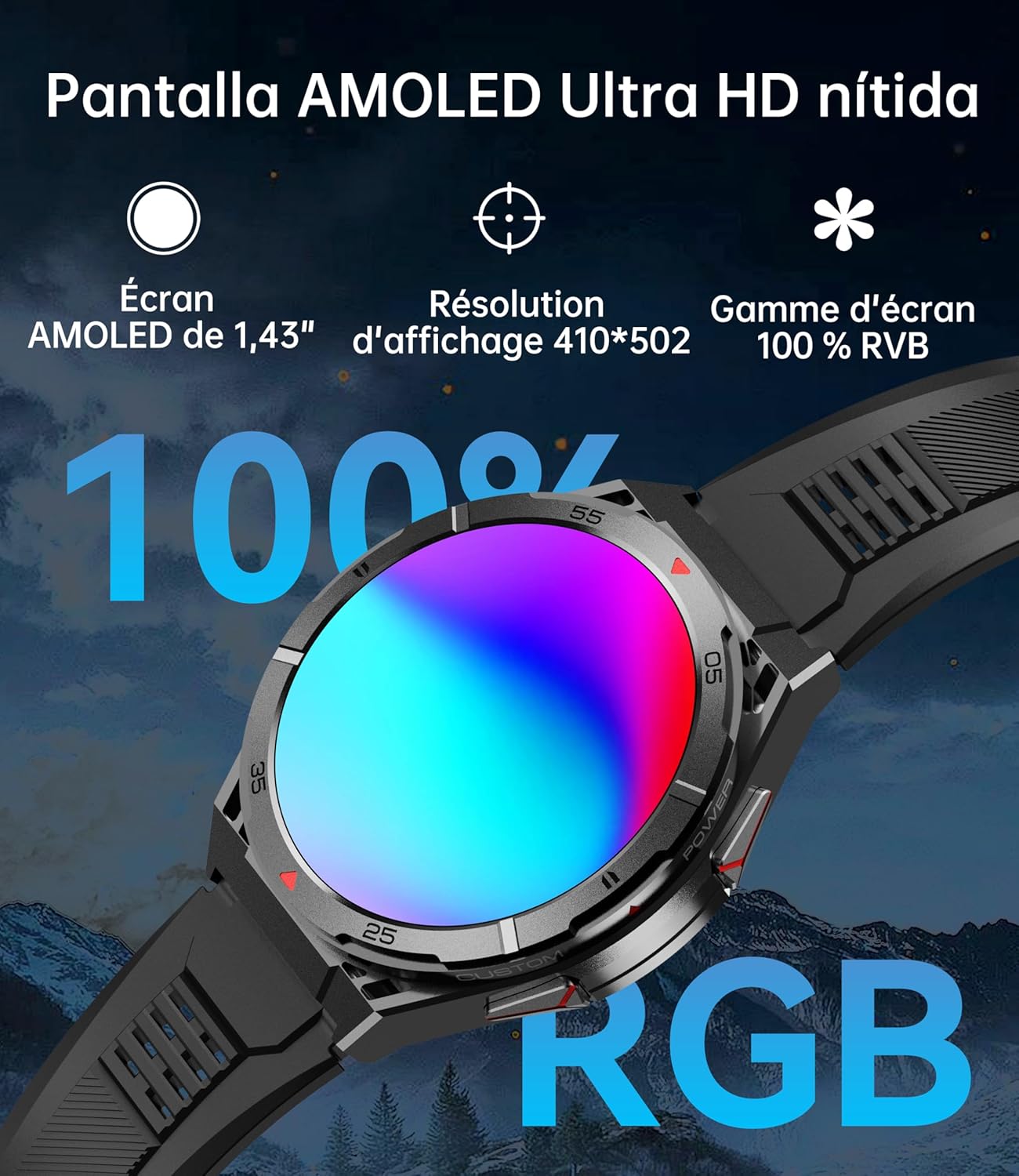 OUKITEL Reloj Inteligente Hombre con GPS, Smartwatch Hombre Deportivo con 150 Modos Deportivos, Pantalla AMOLED de 1,43" 5ATM Impermeable, 24/7 Monitor de Salud, batería de 10 días
