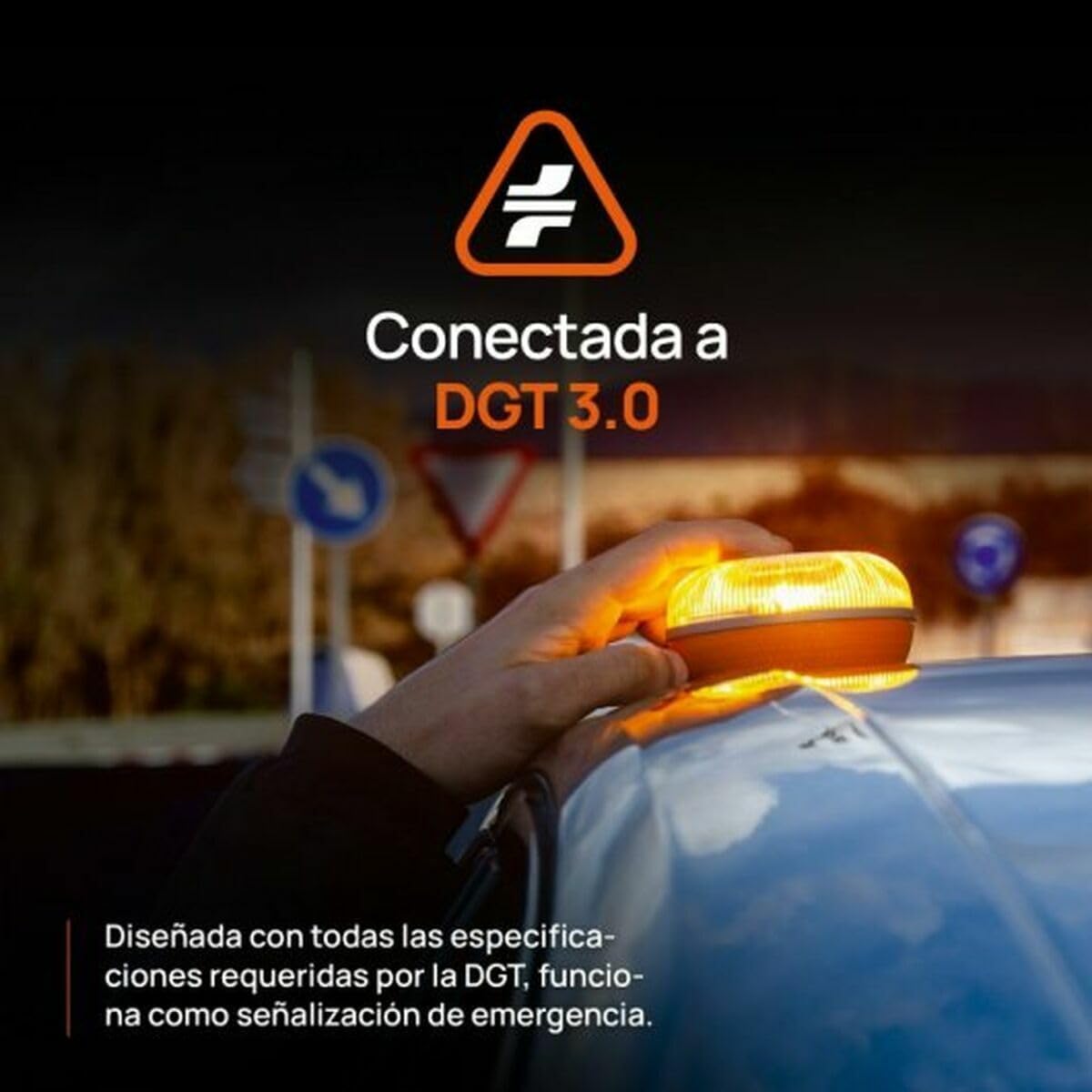 FlashLED SOS Luz Emergencia V16 Conectada Homologada, Autorizada por la DGT, Tarjeta SIM y SERVICIO DE DATOS HASTA 2038, Base Imantada, Resistencia al Agua y Polvo IP54, INCLUYE FUNDA