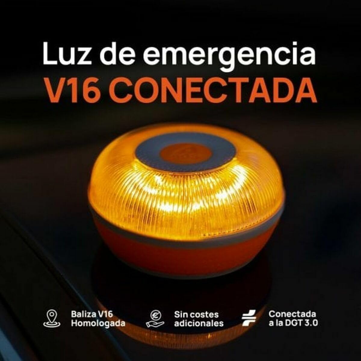 FlashLED SOS Luz Emergencia V16 Conectada Homologada, Autorizada por la DGT, Tarjeta SIM y SERVICIO DE DATOS HASTA 2038, Base Imantada, Resistencia al Agua y Polvo IP54, INCLUYE FUNDA