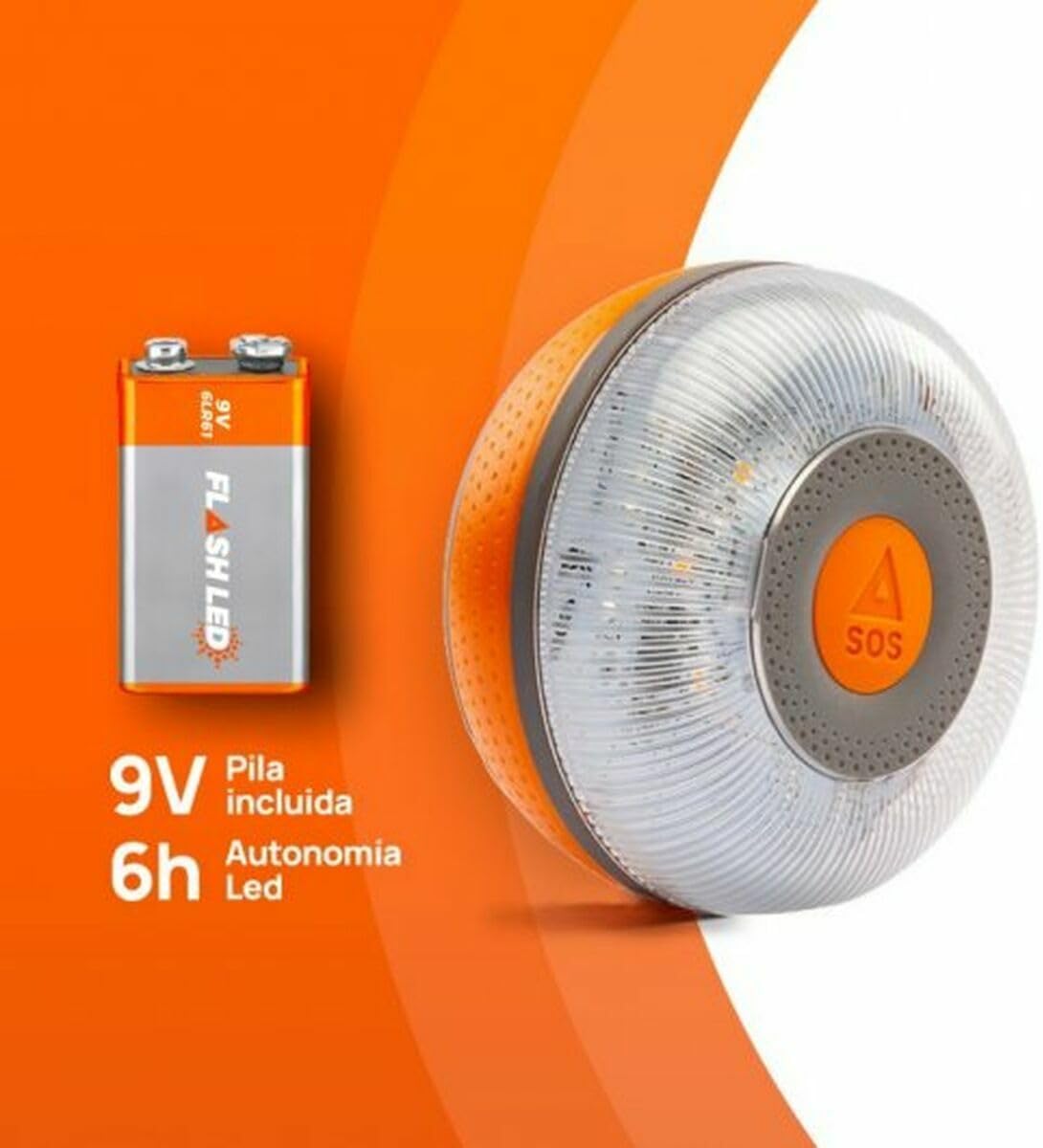 FlashLED SOS Luz Emergencia V16 Conectada Homologada, Autorizada por la DGT, Tarjeta SIM y SERVICIO DE DATOS HASTA 2038, Base Imantada, Resistencia al Agua y Polvo IP54, INCLUYE FUNDA