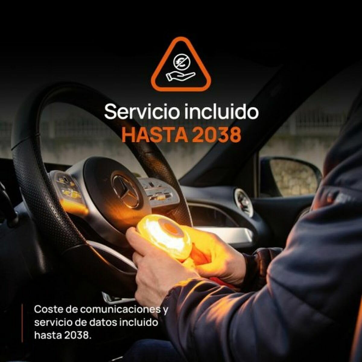 FlashLED SOS Luz Emergencia V16 Conectada Homologada, Autorizada por la DGT, Tarjeta SIM y SERVICIO DE DATOS HASTA 2038, Base Imantada, Resistencia al Agua y Polvo IP54, INCLUYE FUNDA