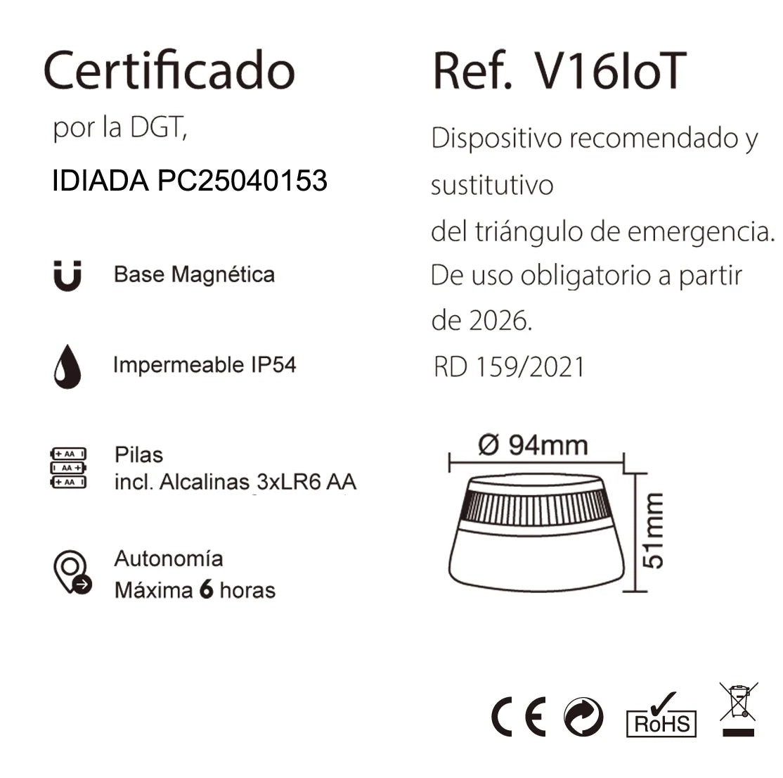 EBOX Luz Emergencia V16 Homologada DGT con Geolocalización, Baliza Coche Conectada DGT 3.0